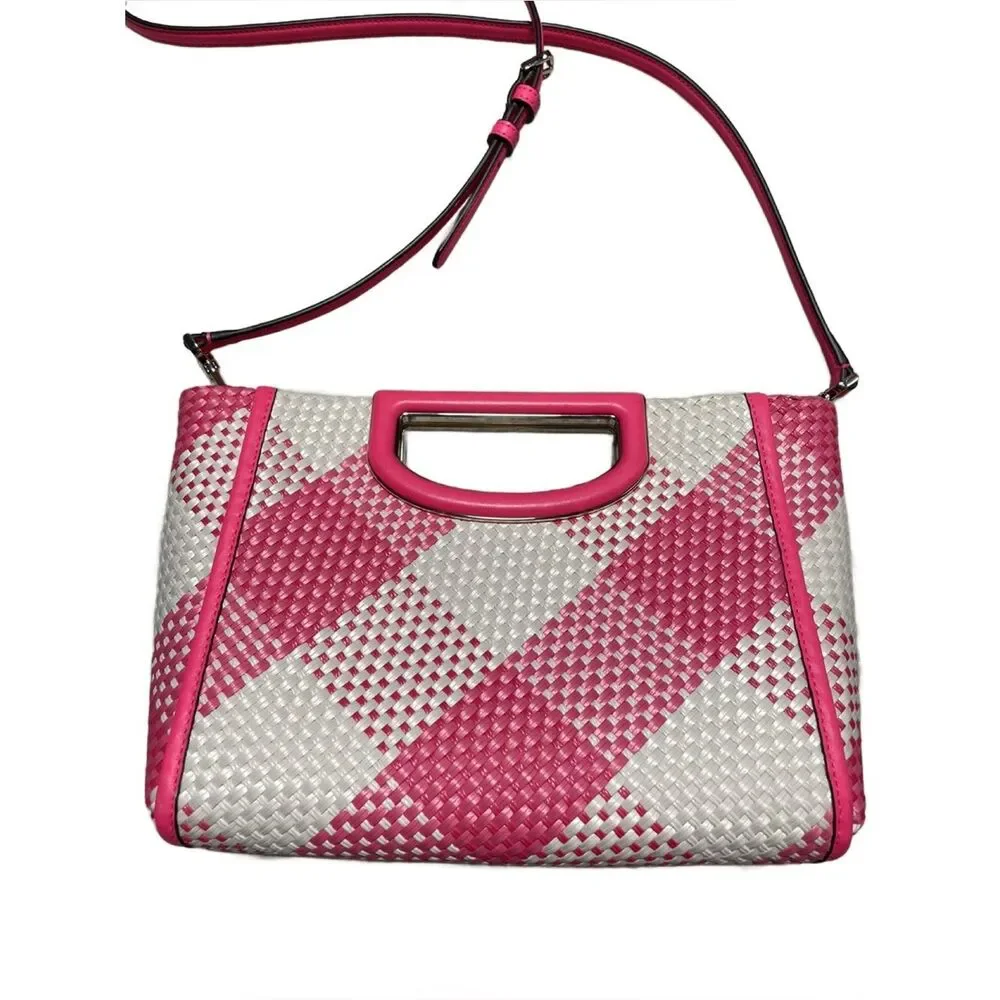 Kate Spade NY Alexia Pink & White Gingham Woven Convertible Crossbody Clutch Bag